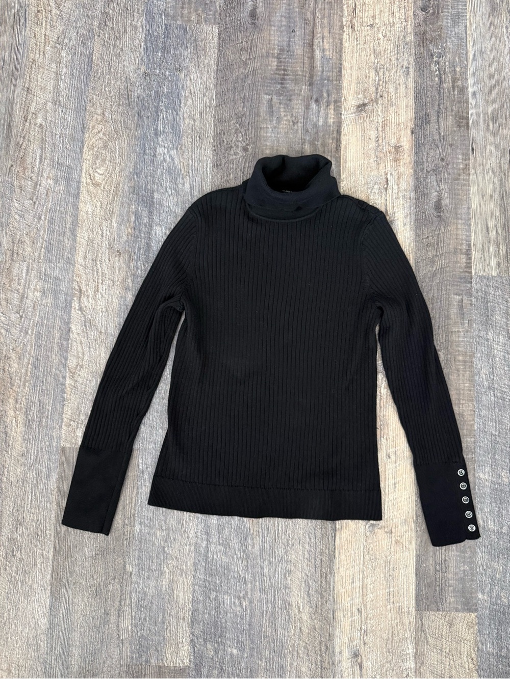 Talbots Black Ribbed Turtleneck Sweater Button Cuff Cotton Blend Large - Picture 4 of 9